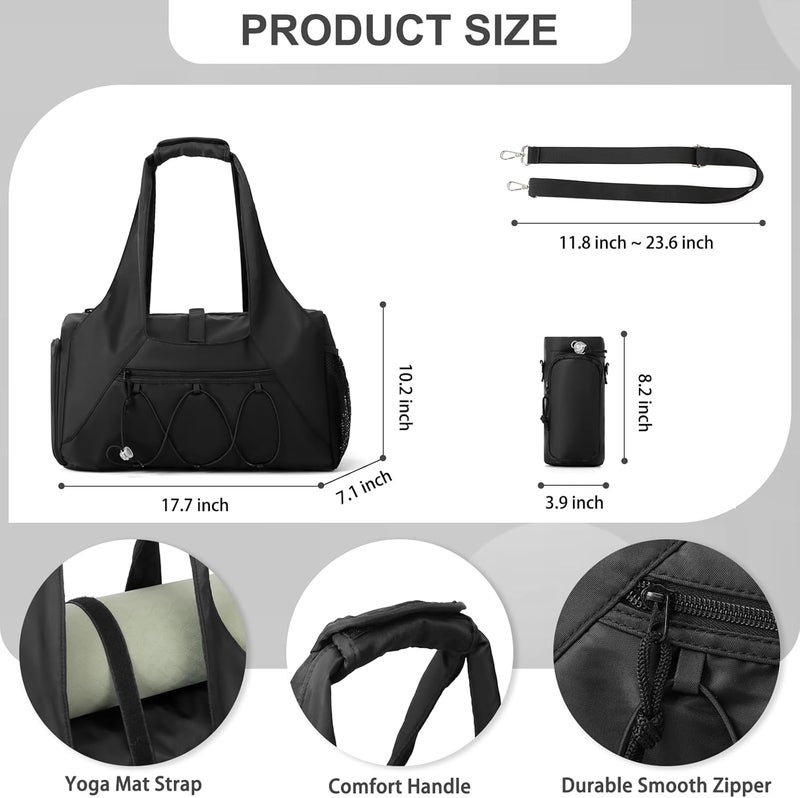 FULONEEI Gym Bag for Women, Yoga Mat Bag with Shoe Compartment and Wet Pocket, Sport Yoga Gym Bag with Yoga Strap, Carryall Yoga Tote Bag - Image 3